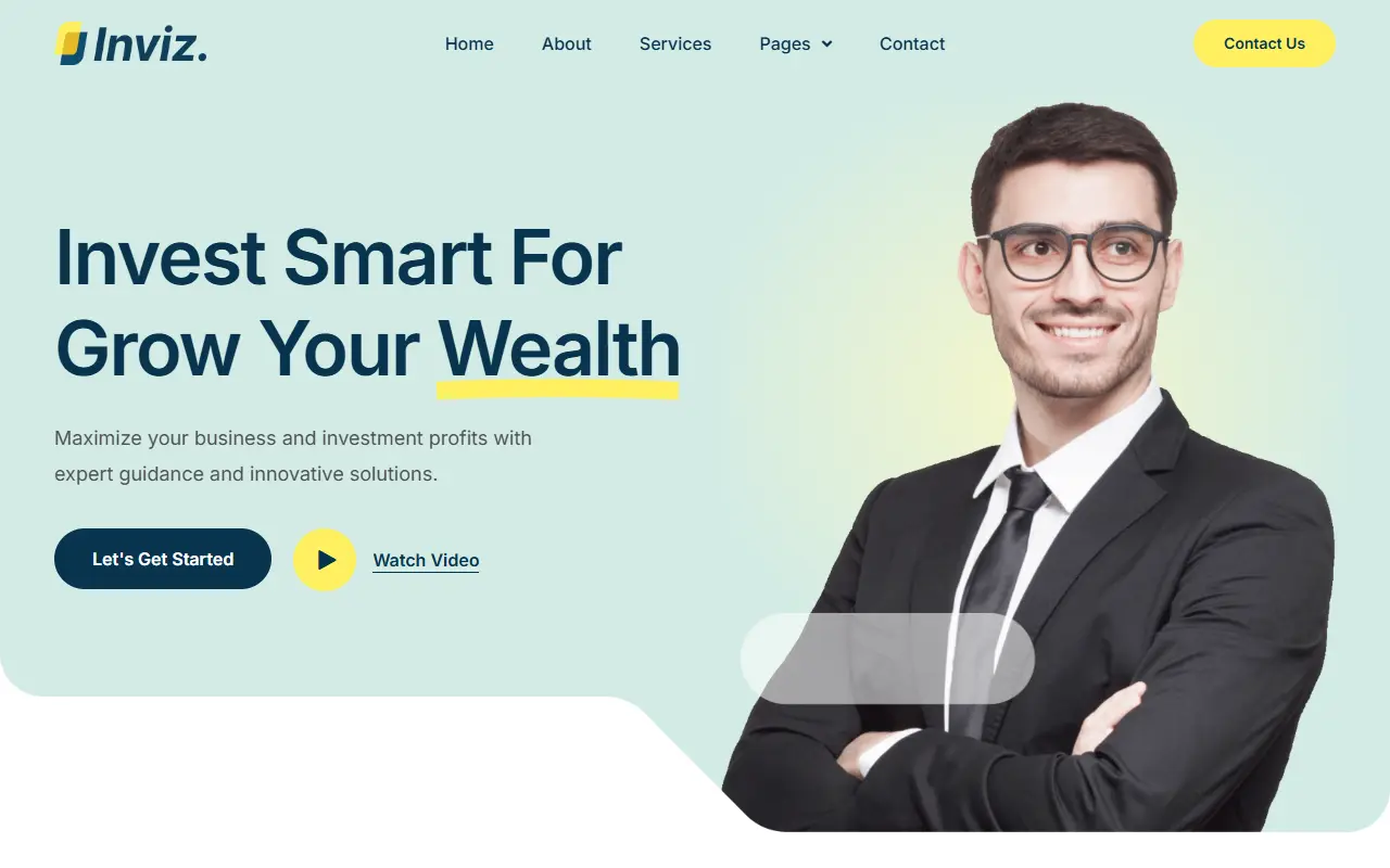 หน้าแรกของธีม Inviz Business Consulting บนคอมพิวเตอร์