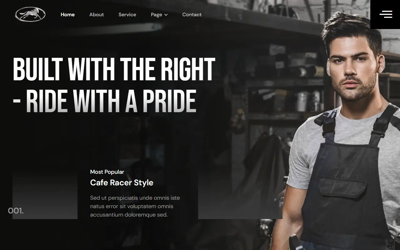 หน้าแรกของธีม Iron Horse – Custom Motorcycle Builder บนคอมพิวเตอร์
