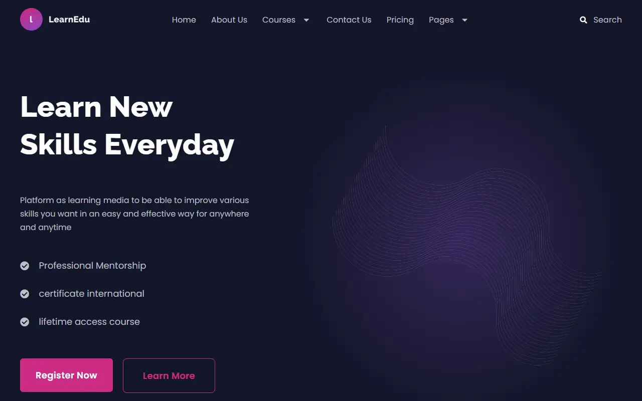 หน้าแรกของธีม LearnEdu บนคอมพิวเตอร์