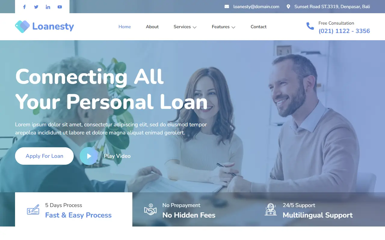 หน้าแรกของธีม Loanesty Loan Company บนคอมพิวเตอร์