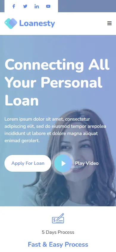 หน้าแรกของธีม Loanesty Loan Company บนมือถือ