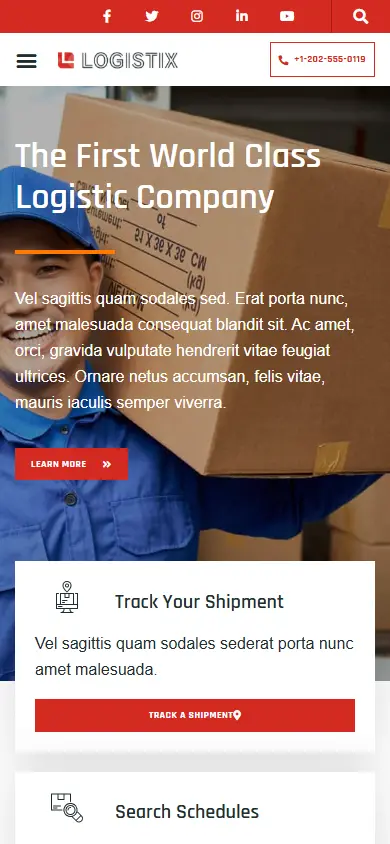 หน้าแรกของธีม Logistix บนมือถือ