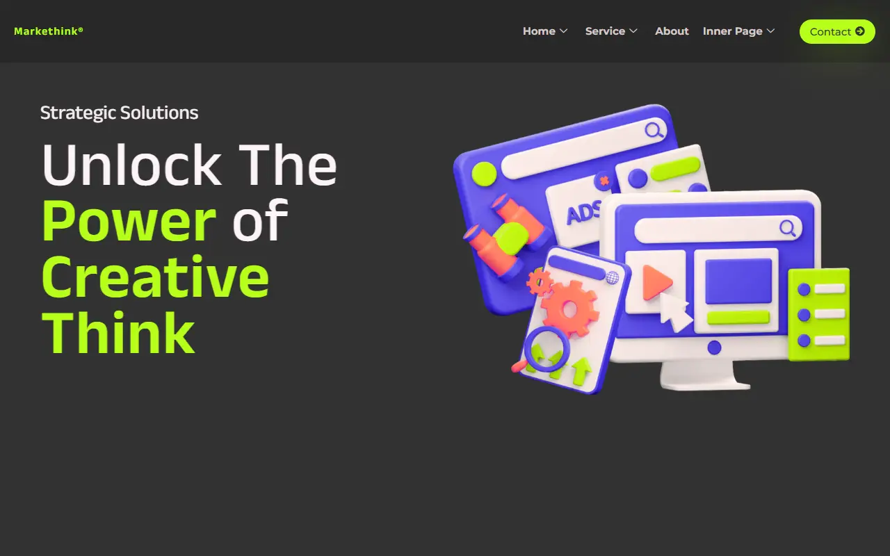 หน้าแรกของธีม Markethink บนคอมพิวเตอร์
