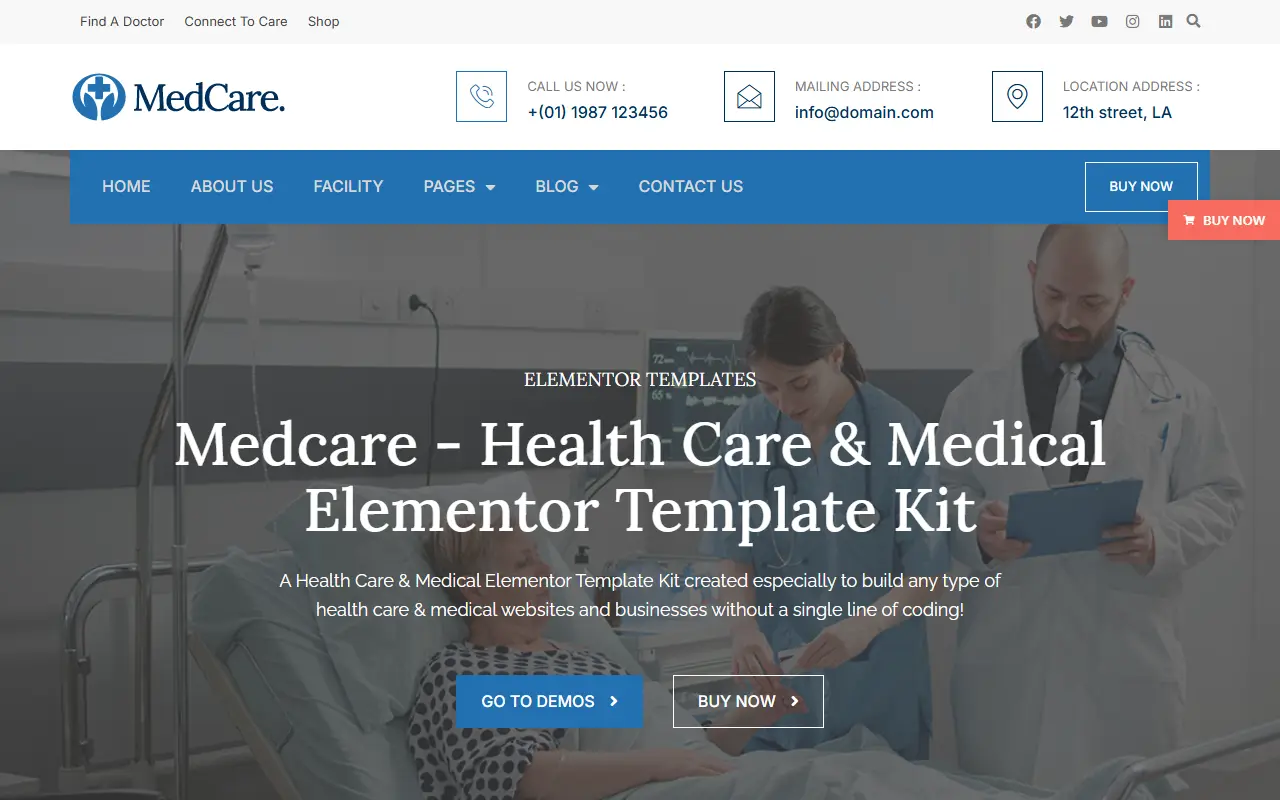 หน้าแรกของธีม Medcare บนคอมพิวเตอร์