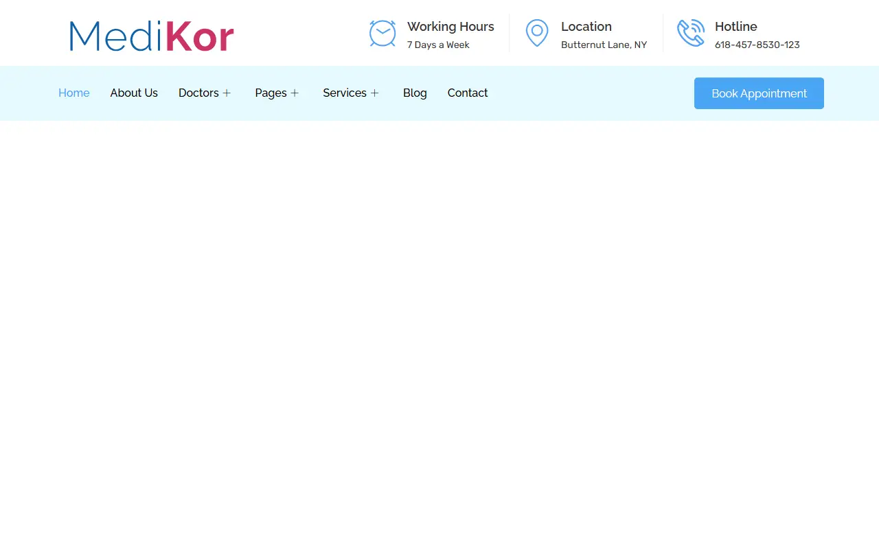 หน้าแรกของธีม Medikor บนคอมพิวเตอร์