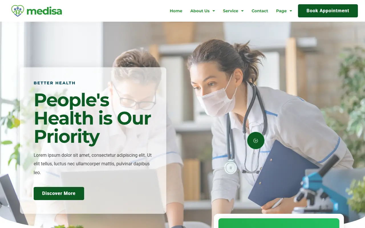 หน้าแรกของธีม Medisa บนคอมพิวเตอร์