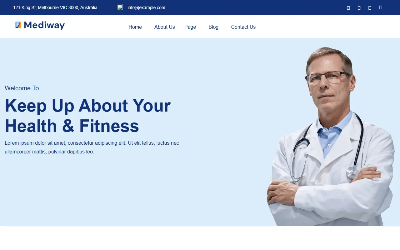 หน้าแรกของธีม Mediway บนคอมพิวเตอร์