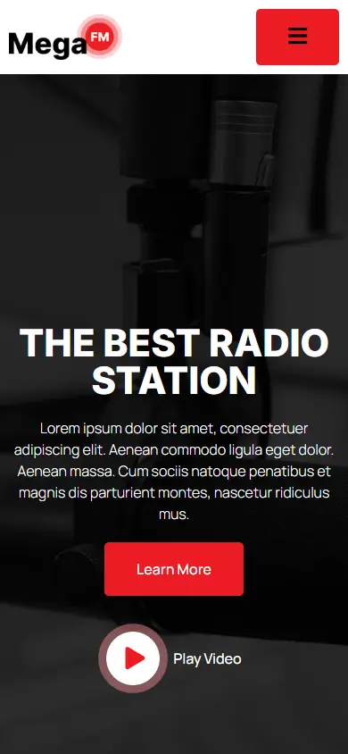 หน้าแรกของธีม MegaFM – Radio Station บนมือถือ
