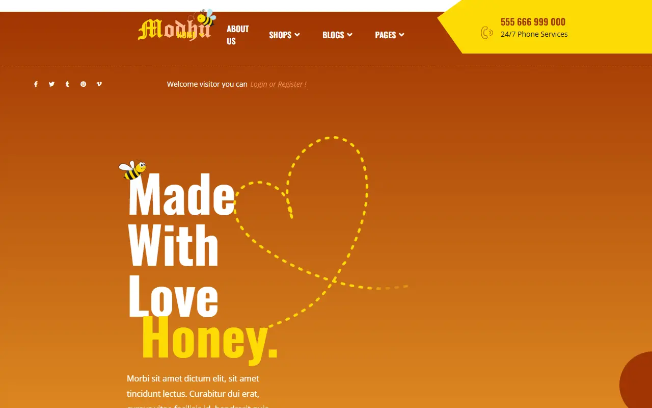หน้าแรกของธีม Modhu บนคอมพิวเตอร์
