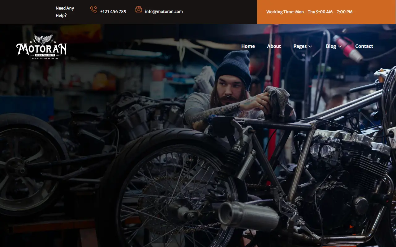 หน้าแรกของธีม Motoran บนคอมพิวเตอร์