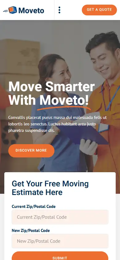 หน้าแรกของธีม Moveto บนมือถือ