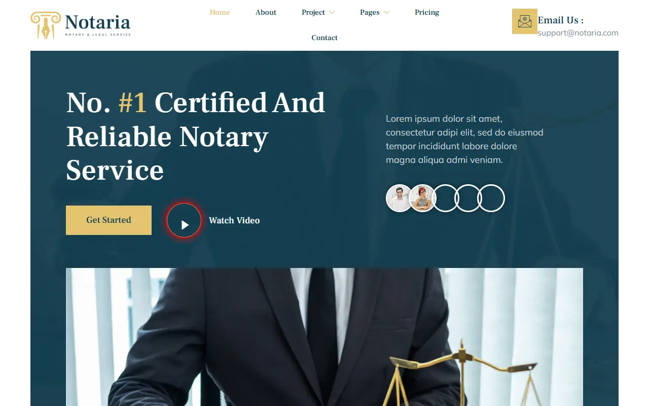 หน้าแรกของธีม Notaria Notary Public บนคอมพิวเตอร์