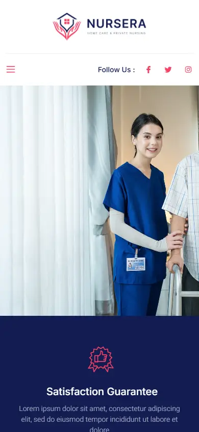 หน้าแรกของธีม Nursera Home Care บนมือถือ