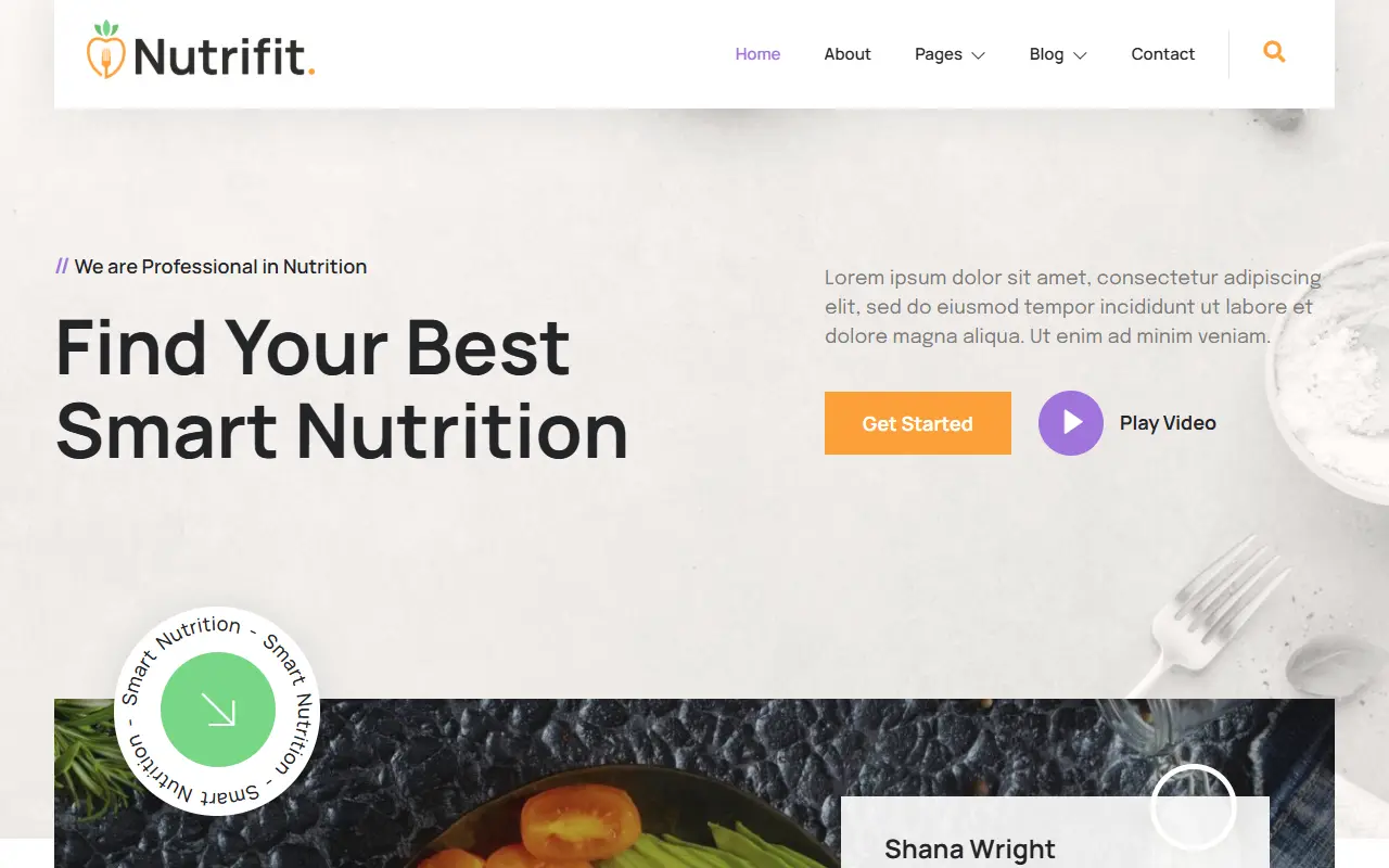 หน้าแรกของธีม Nutrifit Healthy Food บนคอมพิวเตอร์