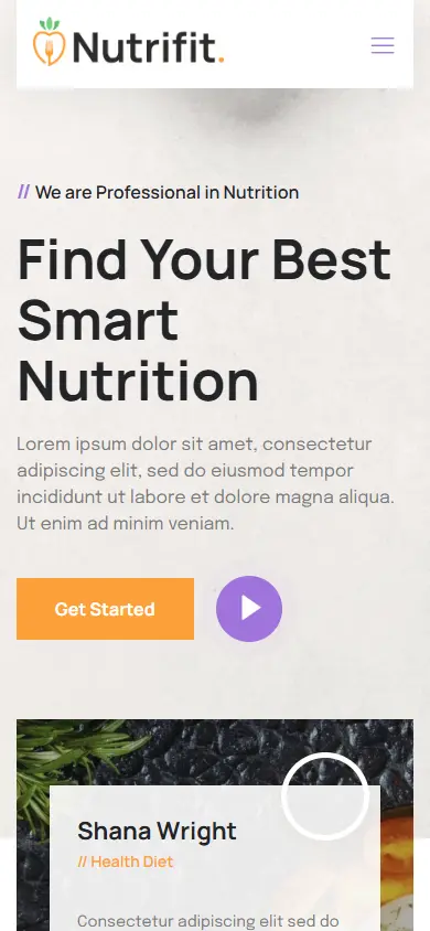 หน้าแรกของธีม Nutrifit Healthy Food บนมือถือ