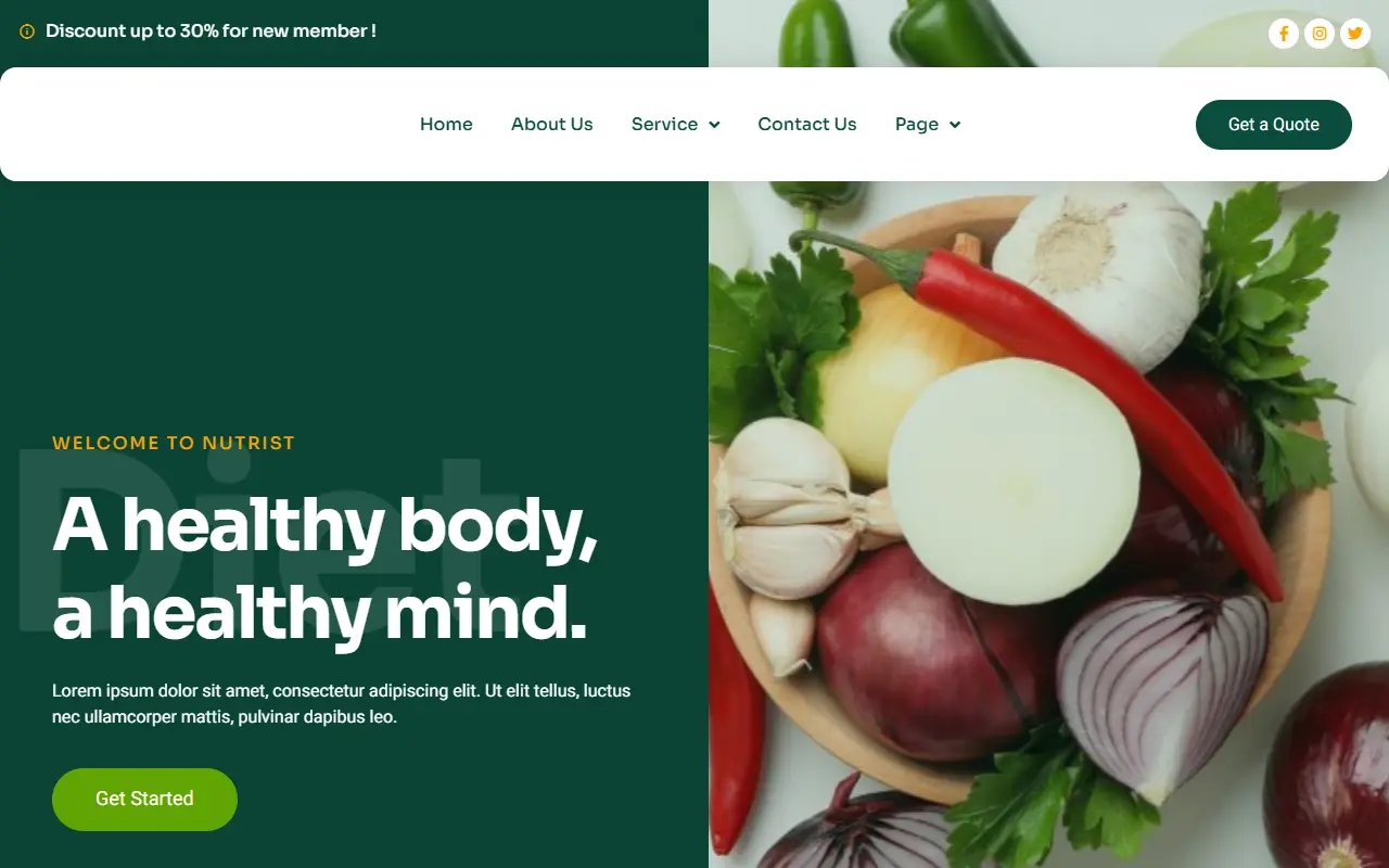 หน้าแรกของธีม Nutrist บนคอมพิวเตอร์