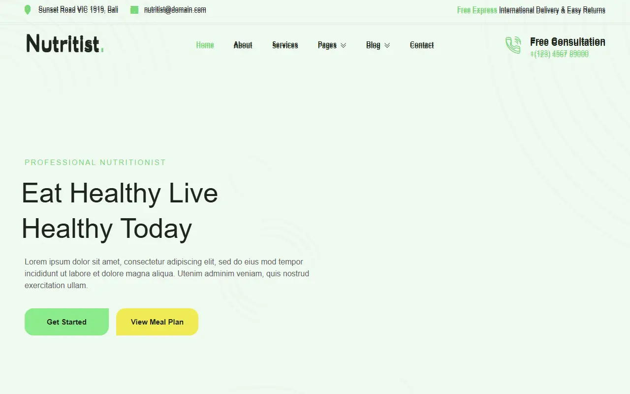 หน้าแรกของธีม Nutritist Healthy Food บนคอมพิวเตอร์