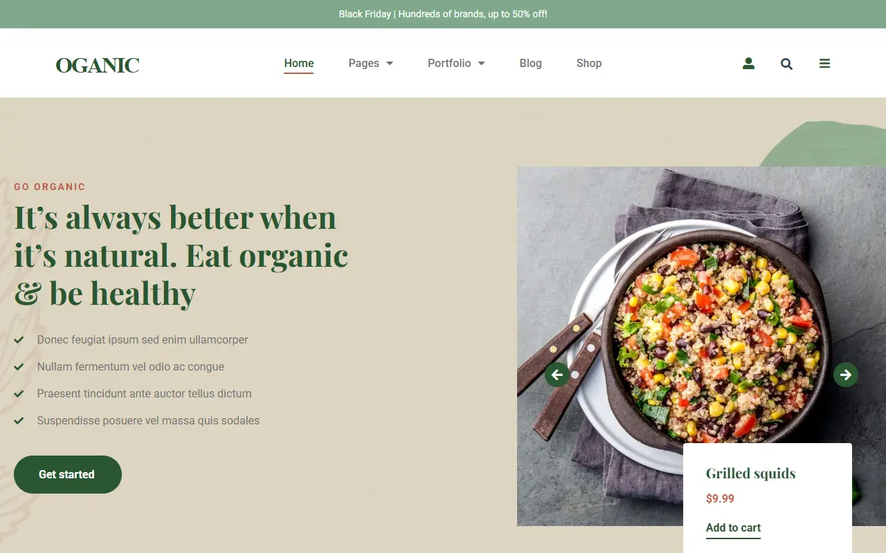หน้าแรกของธีม Oganic บนคอมพิวเตอร์