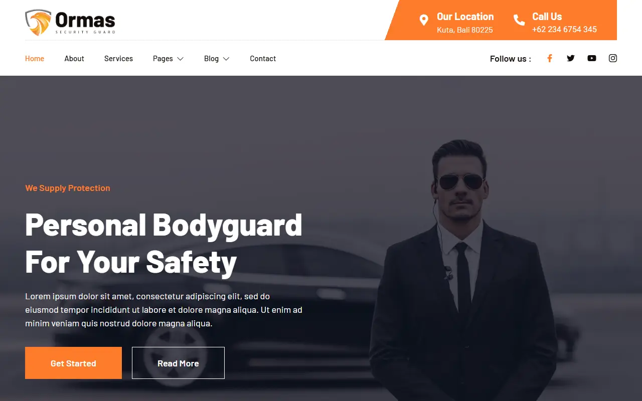 หน้าแรกของธีม Ormas Bodyguard บนคอมพิวเตอร์