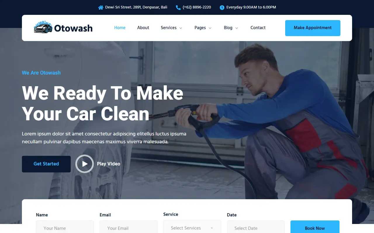 หน้าแรกของธีม Otowash Car Washing บนคอมพิวเตอร์