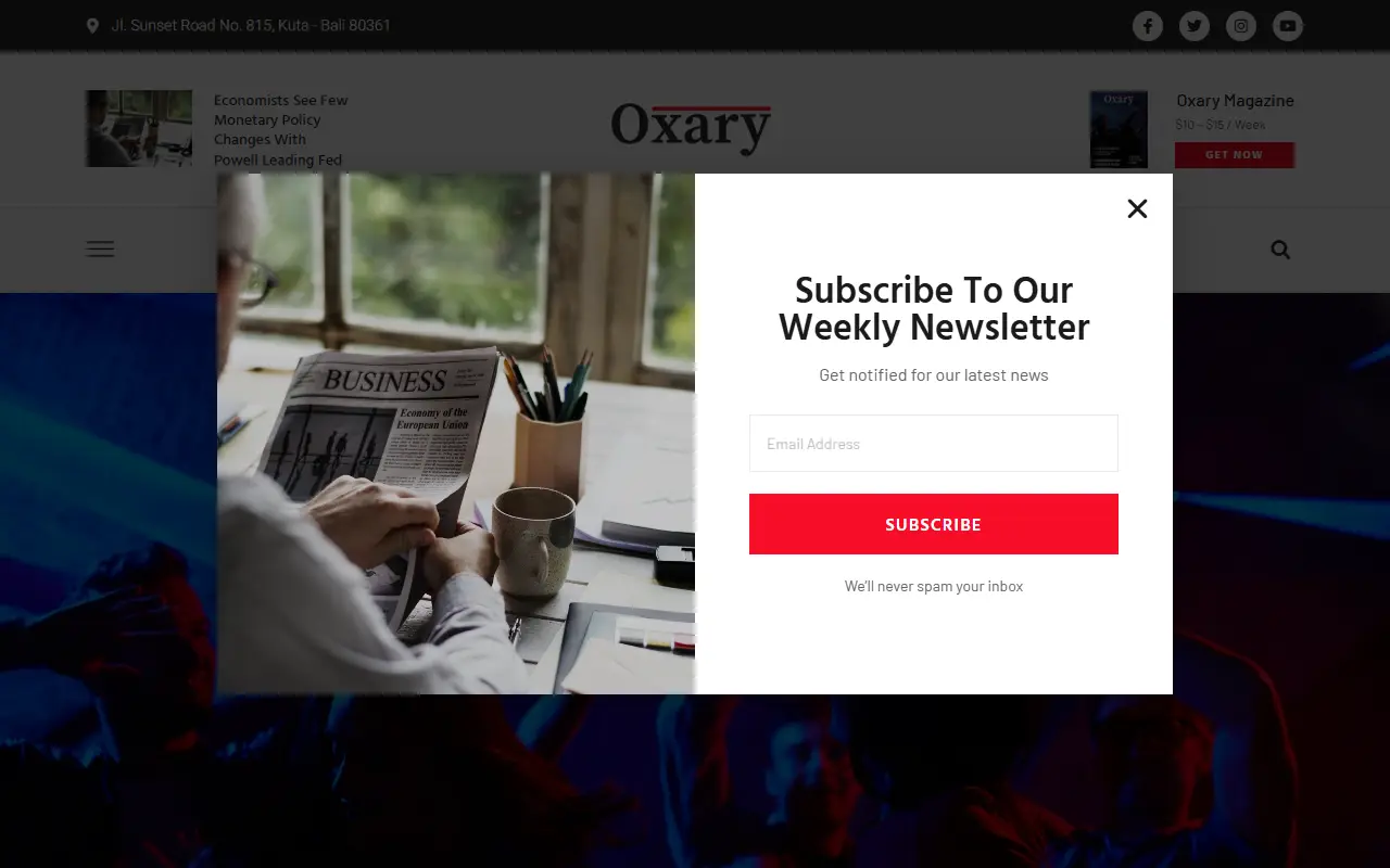 หน้าแรกของธีม Oxary News บนคอมพิวเตอร์