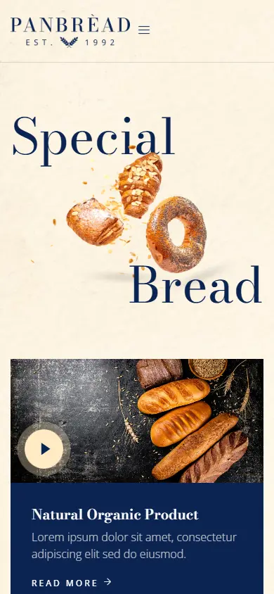 หน้าแรกของธีม Panbread Fresh Bakery บนมือถือ