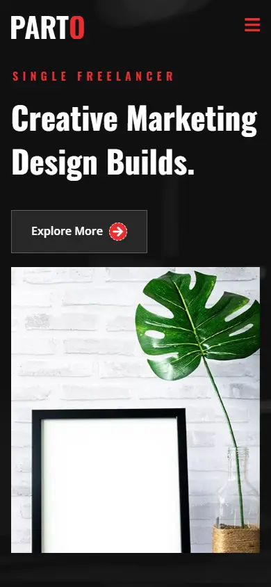 หน้าแรกของธีม Parto Creative Personal Portfolio บนมือถือ
