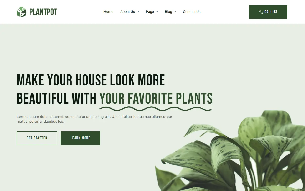 หน้าแรกของธีม Plantpot Houseplants บนคอมพิวเตอร์
