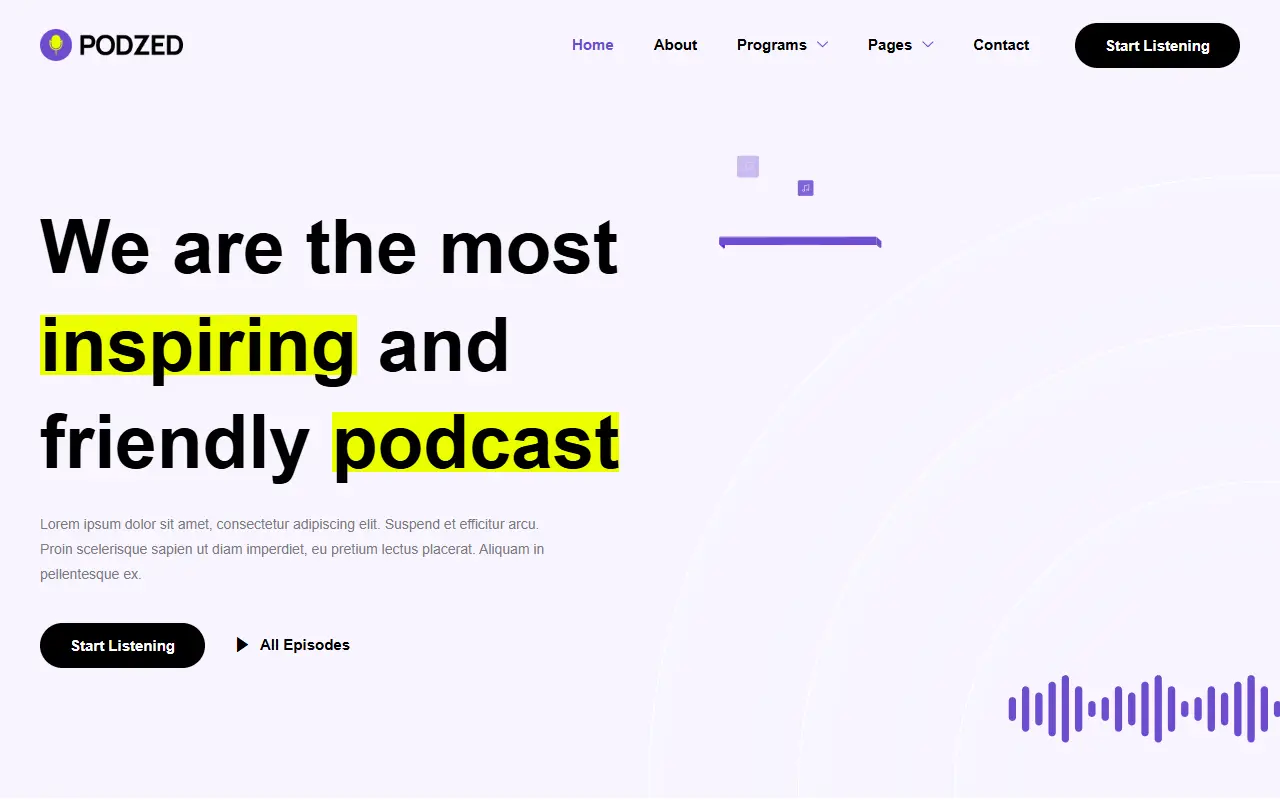 หน้าแรกของธีม Podzed บนคอมพิวเตอร์