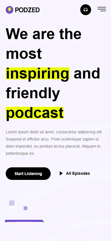 หน้าแรกของธีม Podzed บนมือถือ