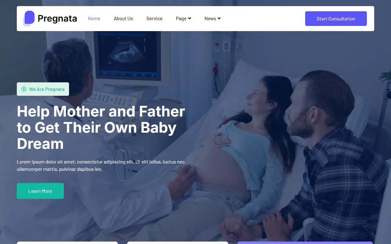 หน้าแรกของธีม Pregnata Pregnancy Care บนคอมพิวเตอร์