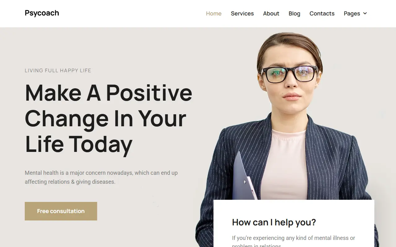 หน้าแรกของธีม Psycoach บนคอมพิวเตอร์