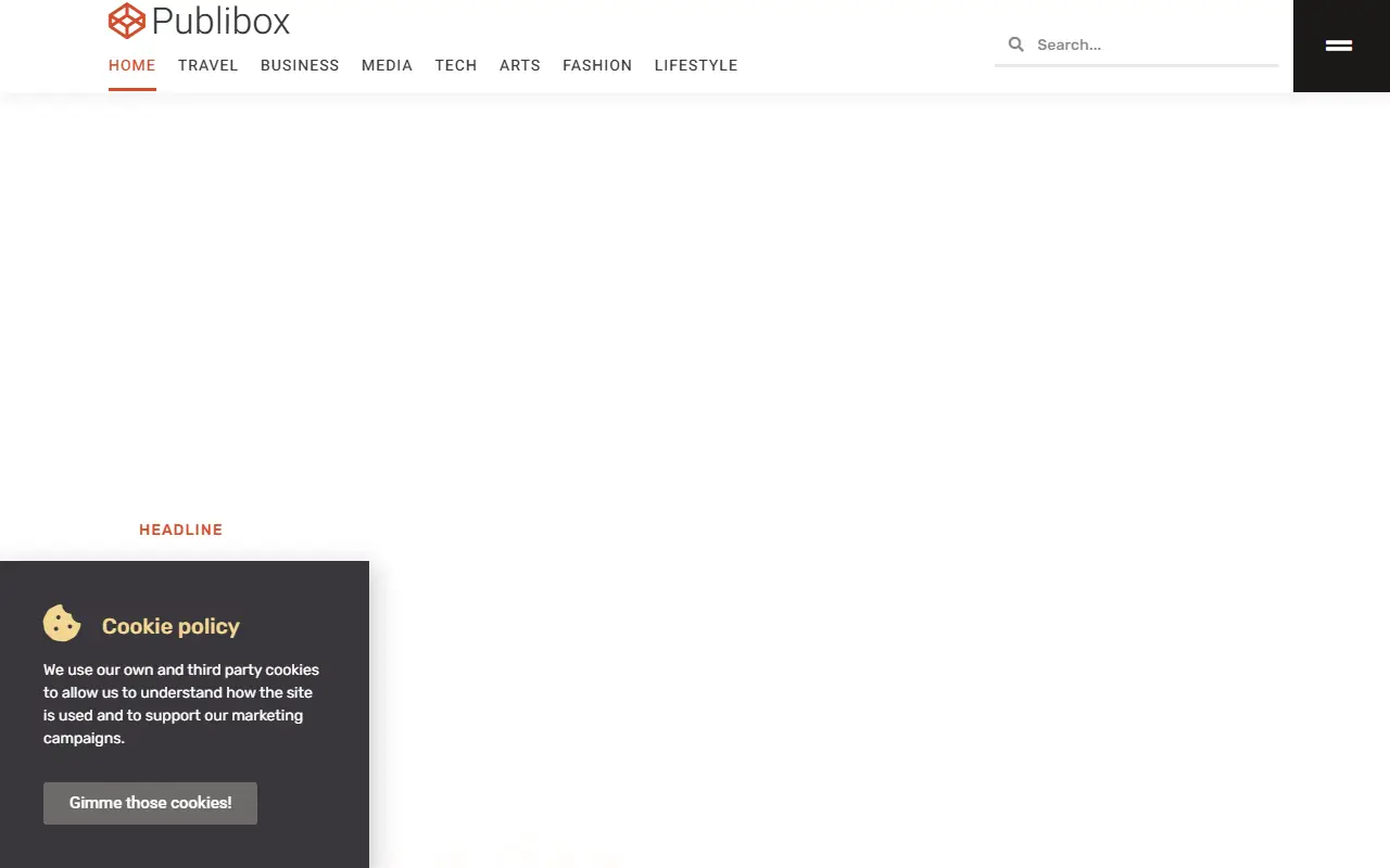 หน้าแรกของธีม Publibox บนคอมพิวเตอร์