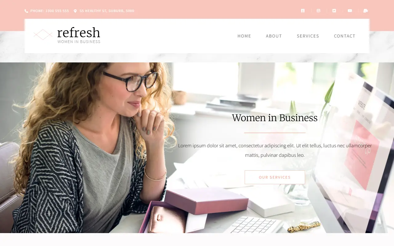 หน้าแรกของธีม Refresh บนคอมพิวเตอร์