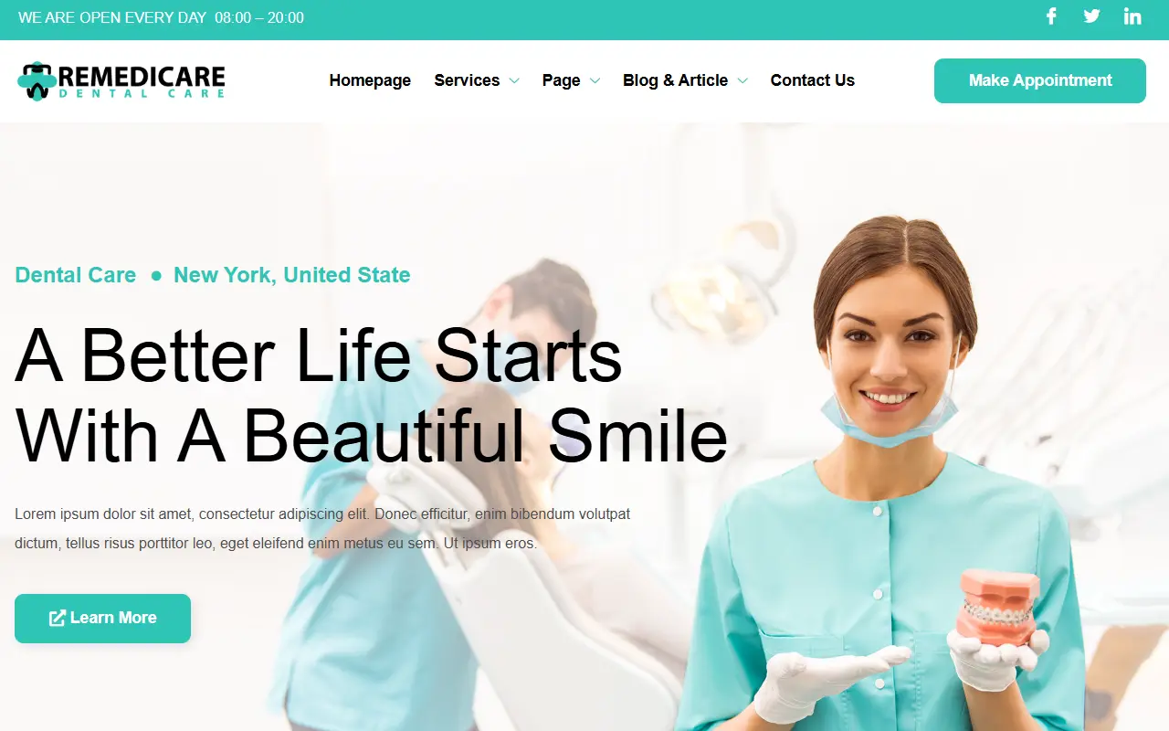 หน้าแรกของธีม Remedicare บนคอมพิวเตอร์