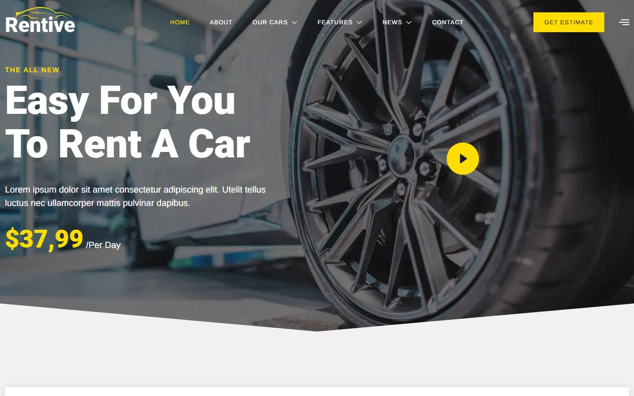 หน้าแรกของธีม Rentive – Car Rental บนคอมพิวเตอร์