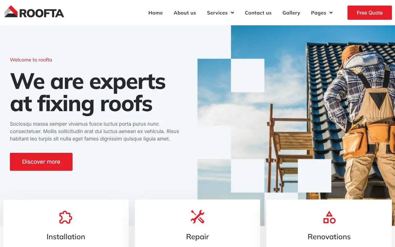 หน้าแรกของธีม Roofta บนคอมพิวเตอร์