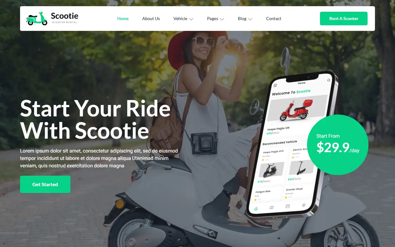 หน้าแรกของธีม Scootie – Bike บนคอมพิวเตอร์