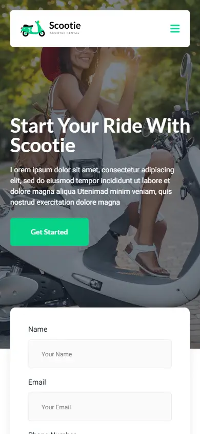 หน้าแรกของธีม Scootie – Bike บนมือถือ