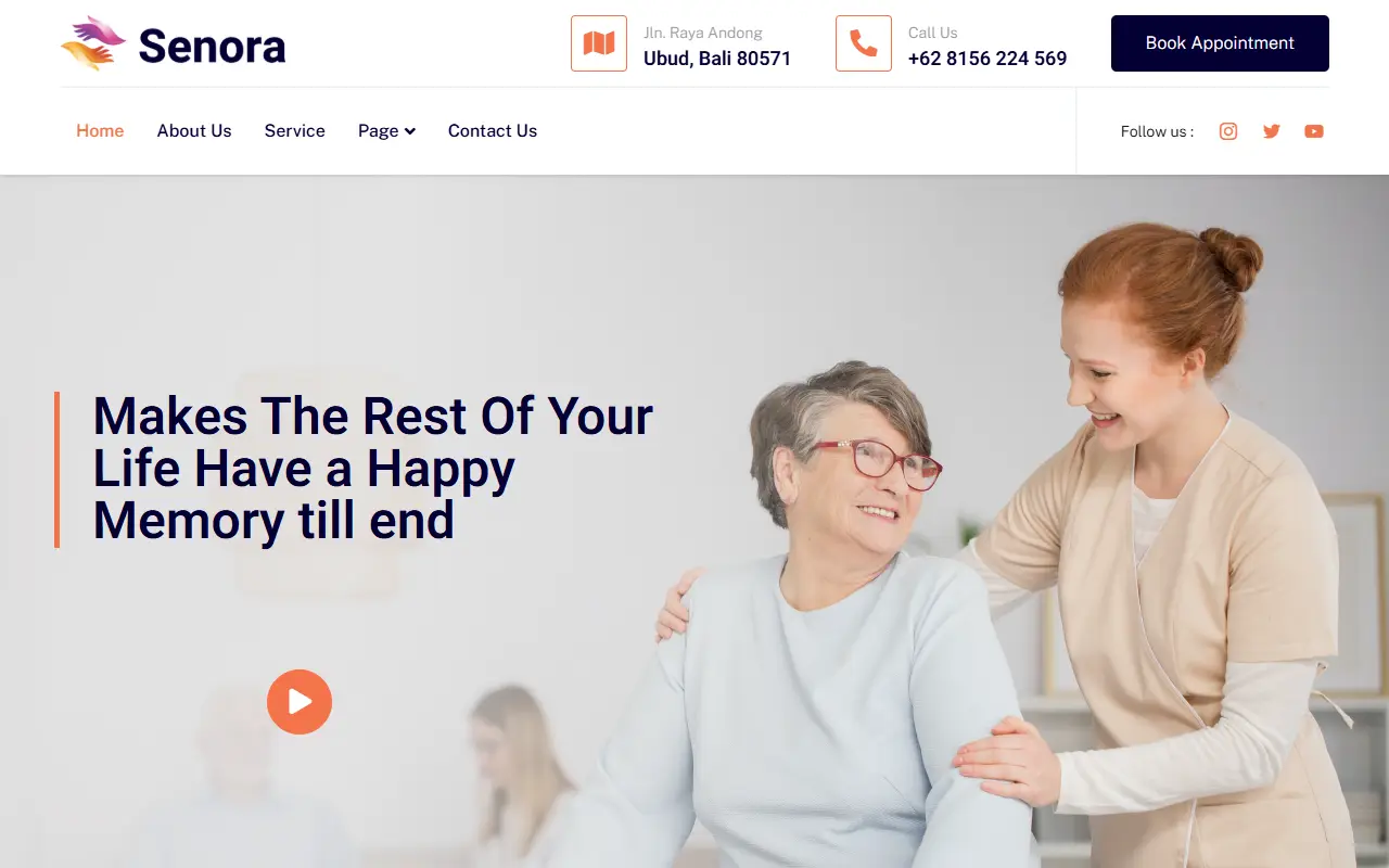 หน้าแรกของธีม Senora Senior Care Services บนคอมพิวเตอร์