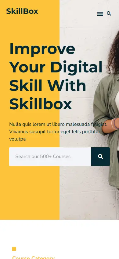 หน้าแรกของธีม Skillbox บนมือถือ