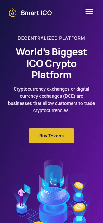 หน้าแรกของธีม Smart ICO บนมือถือ