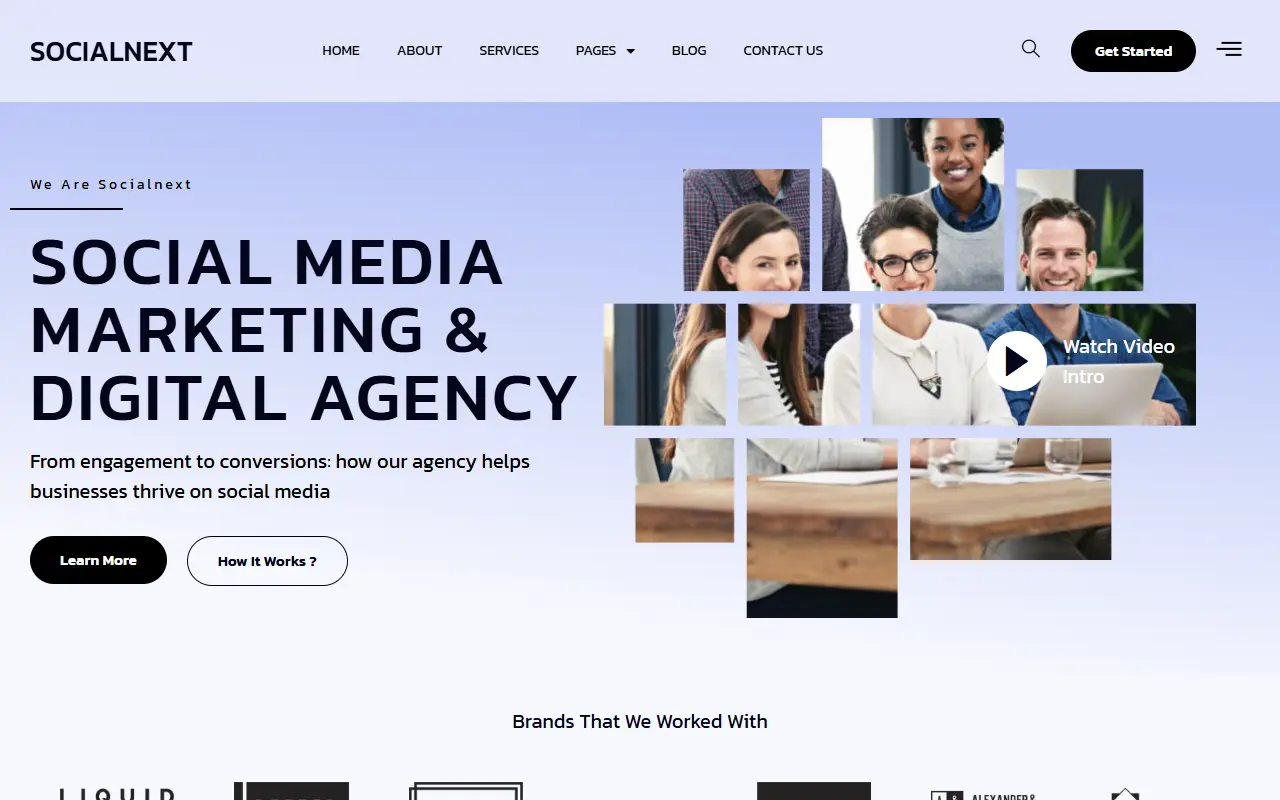 หน้าแรกของธีม Socialnext บนคอมพิวเตอร์
