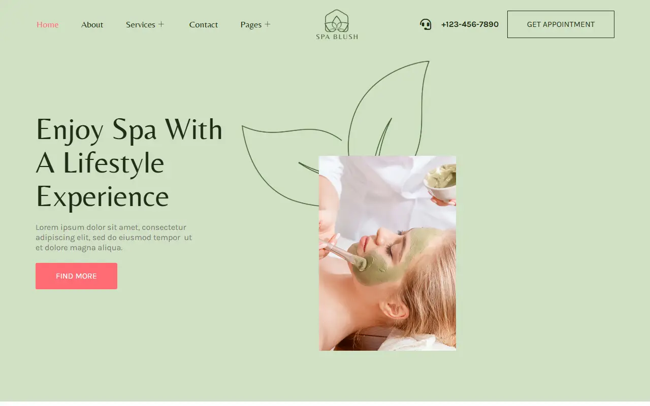 หน้าแรกของธีม Spa Blush บนคอมพิวเตอร์