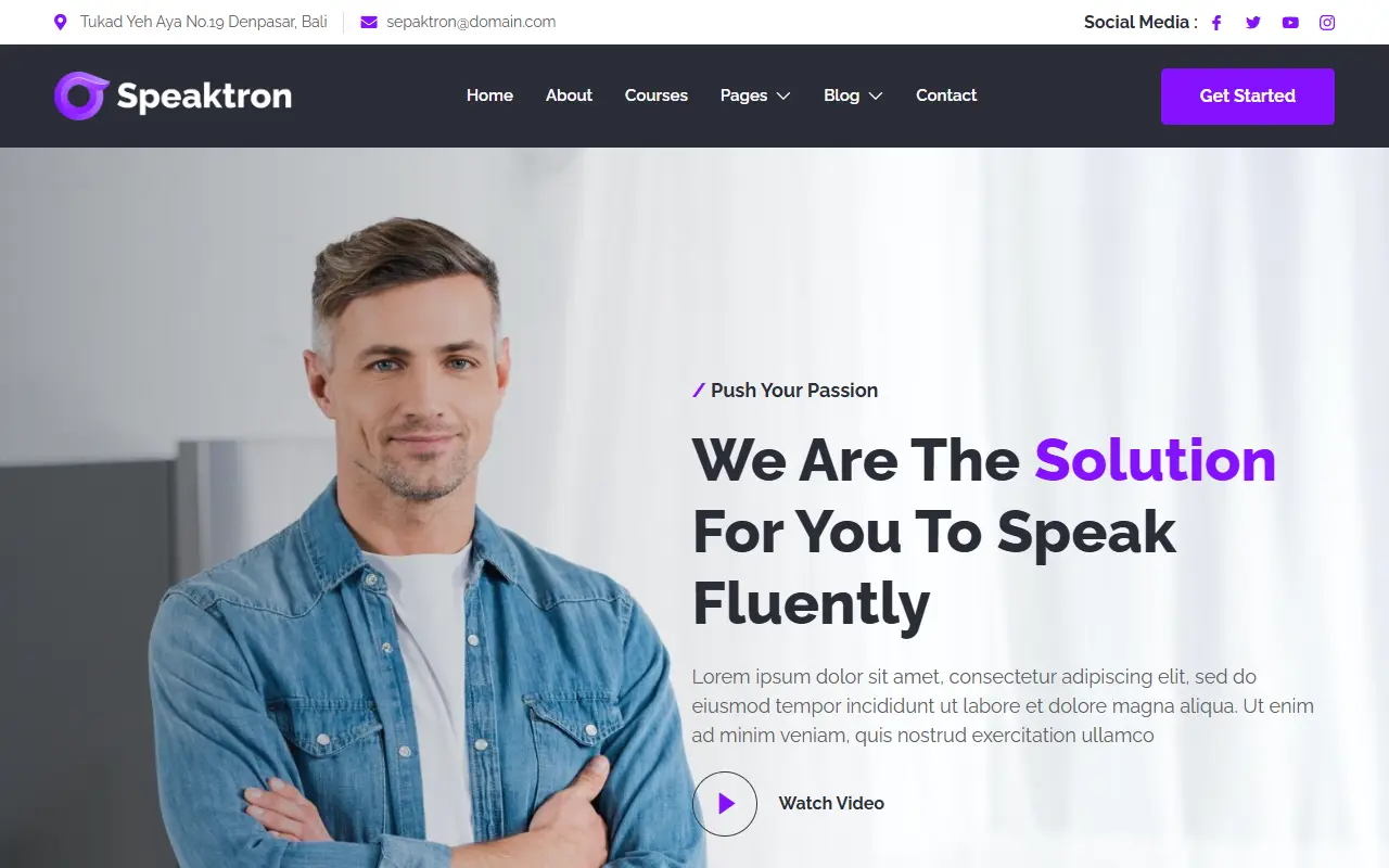หน้าแรกของธีม Speaktron Public Speaker บนคอมพิวเตอร์