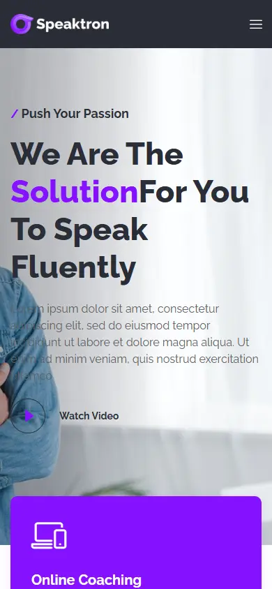 หน้าแรกของธีม Speaktron Public Speaker บนมือถือ