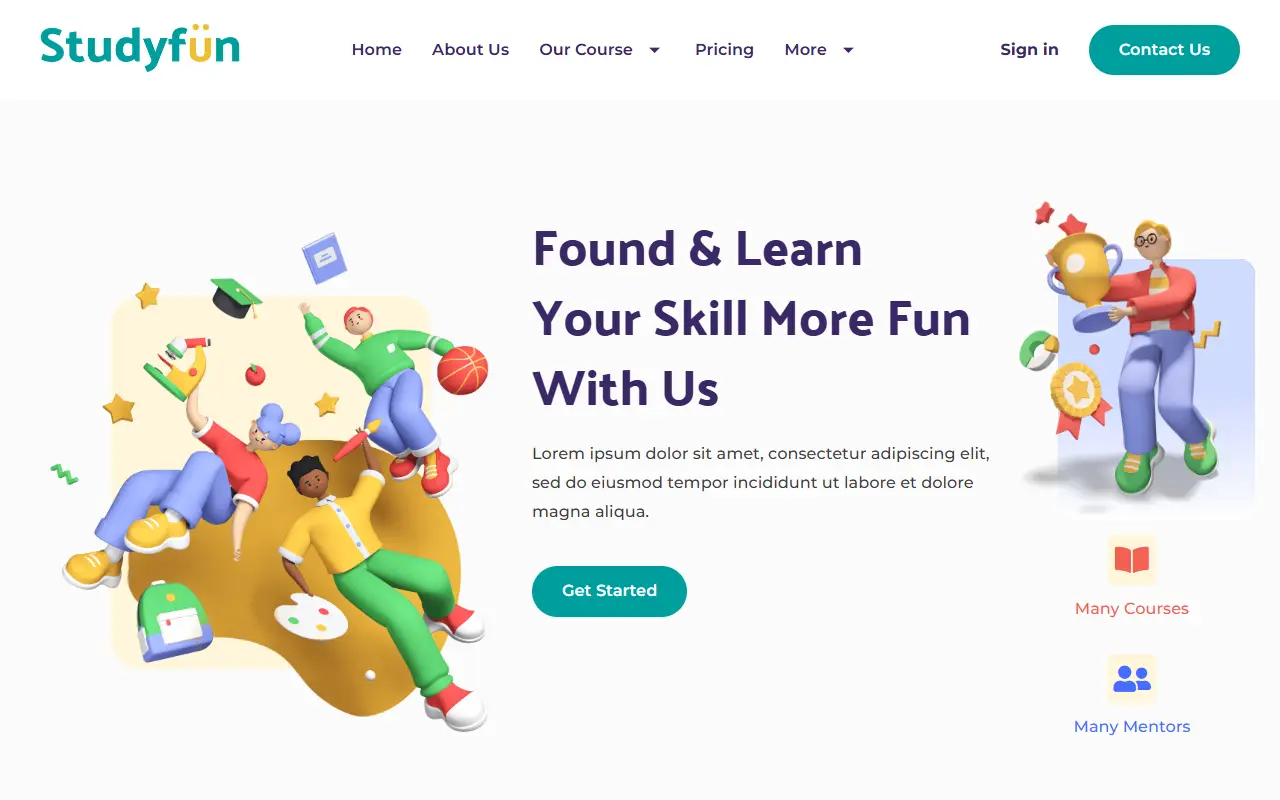 หน้าแรกของธีม Studyfun บนคอมพิวเตอร์