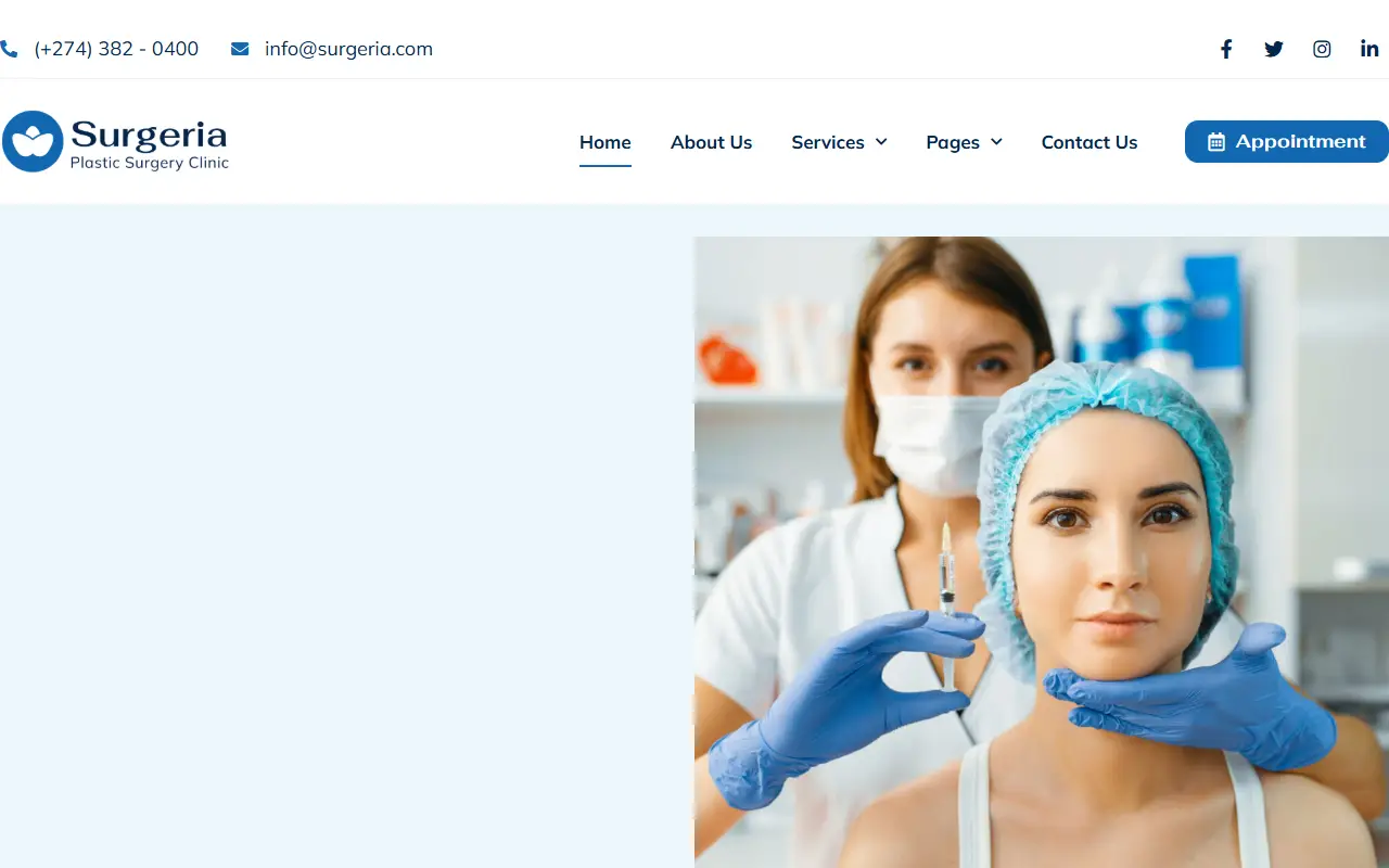 หน้าแรกของธีม Surgeria บนคอมพิวเตอร์