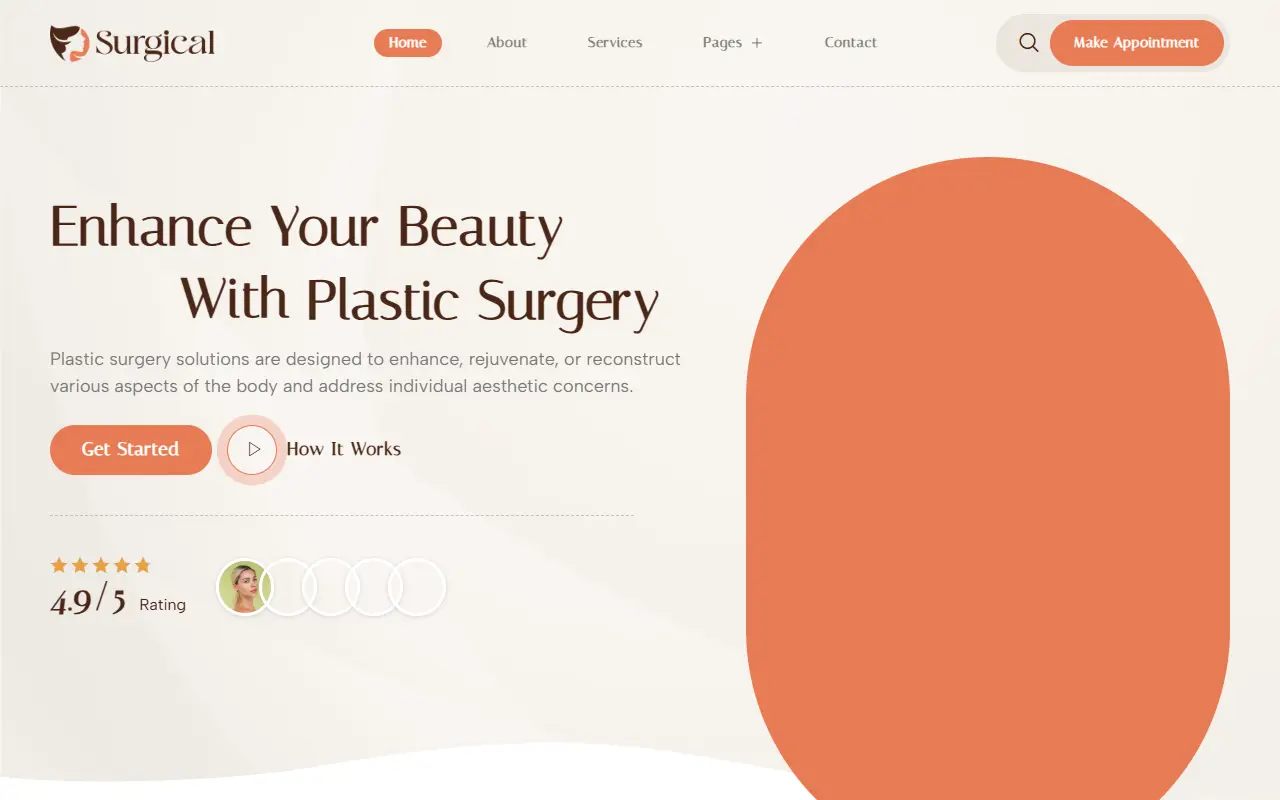 หน้าแรกของธีม Surgical Plastic Surgery Clinic บนคอมพิวเตอร์