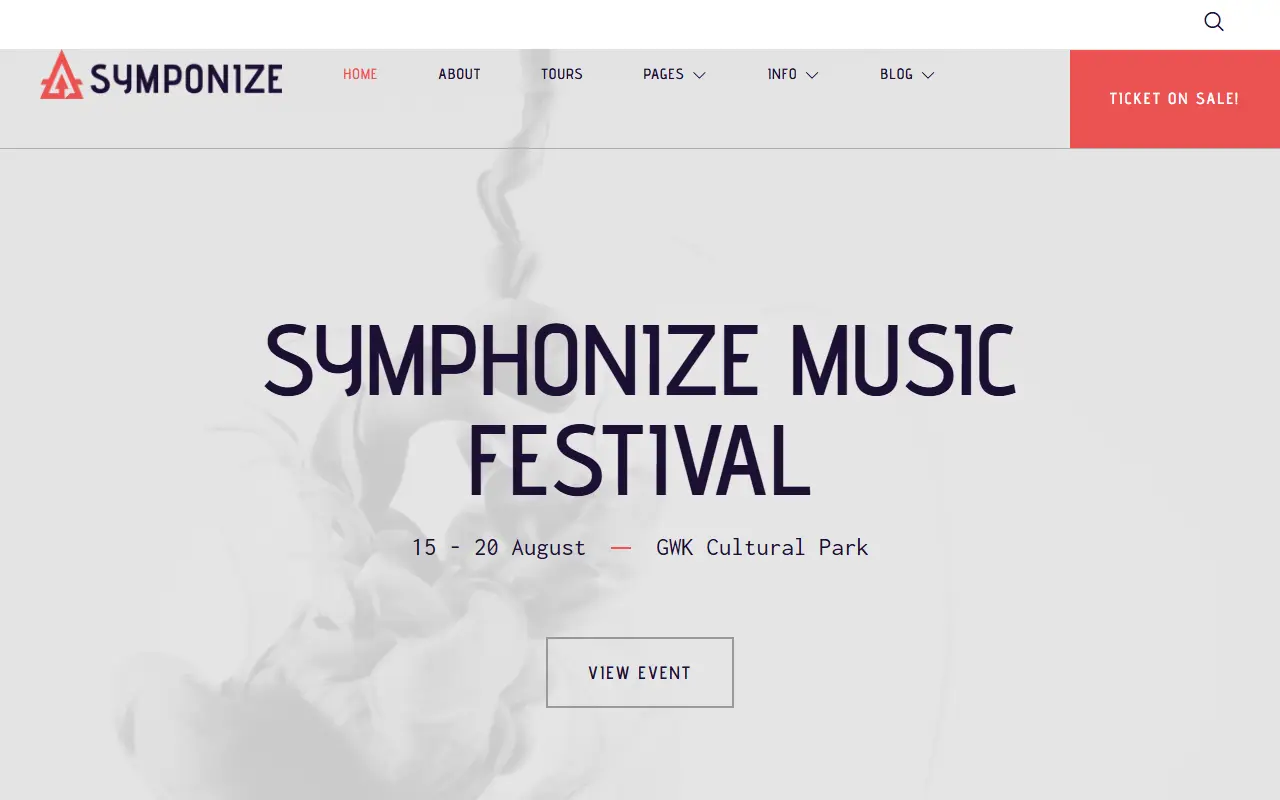 หน้าแรกของธีม Symphonize Music Festival Event บนคอมพิวเตอร์